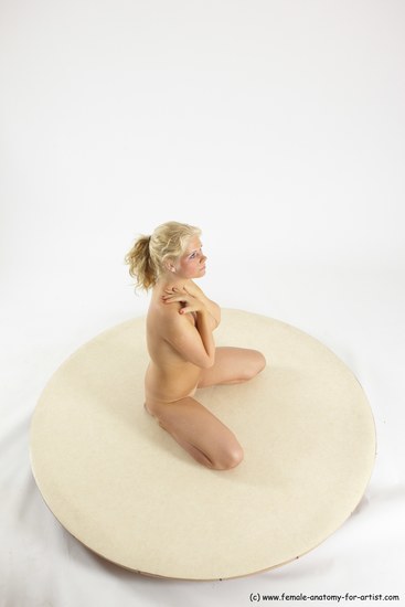 Nude Woman White Sitting poses - ALL Slim long blond Sitting poses - on knees Multi angle poses Pinup