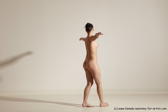 Nude Woman White Slim long brown Dancing Dynamic poses Pinup