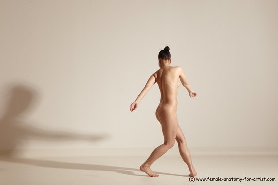 Nude Woman White Slim long brown Dancing Dynamic poses Pinup