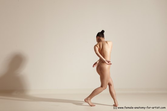 Nude Woman White Slim long brown Dancing Dynamic poses Pinup