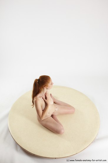 Nude Woman White Sitting poses - ALL Slim long red Sitting poses - simple Multi angle poses Pinup