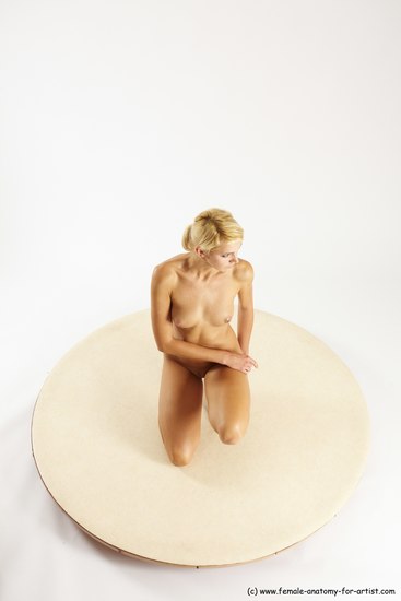 Nude Woman White Kneeling poses - ALL Slim Kneeling poses - on one knee long blond Multi angle poses Pinup