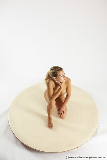 Nude Woman White Kneeling poses - ALL Slim Kneeling poses - on one knee long blond Multi angle poses Pinup