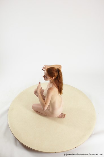 Nude Woman White Sitting poses - ALL Slim long red Sitting poses - on knees Multi angle poses Pinup