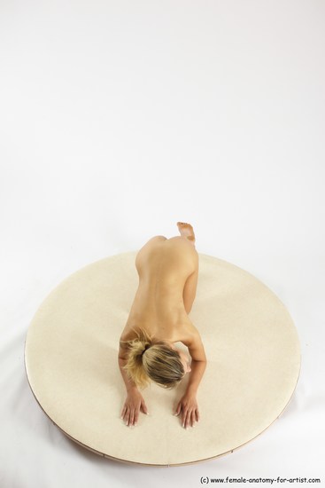 Nude Woman White Kneeling poses - ALL Slim Kneeling poses - on both knees long blond Multi angle poses Pinup