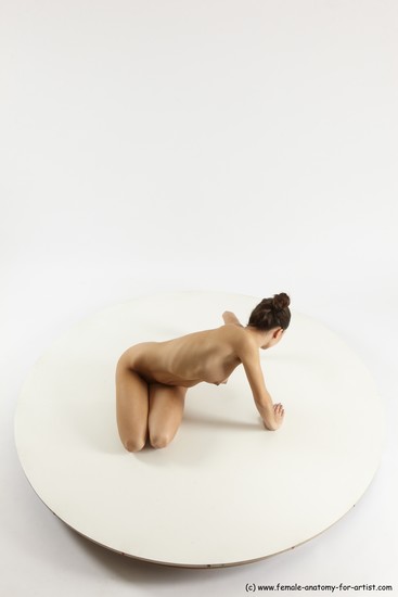 Nude Woman White Sitting poses - ALL Slim long brown Sitting poses - on knees Multi angle poses Pinup