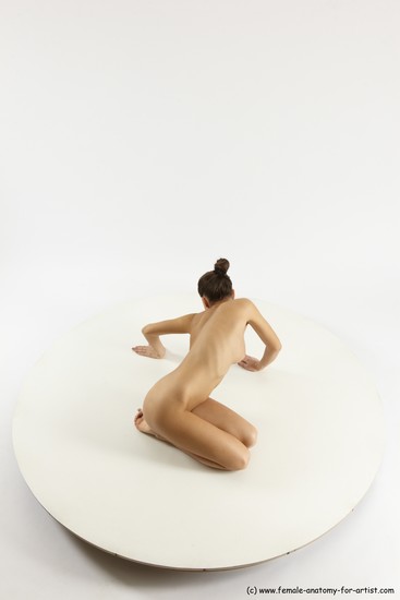 Nude Woman White Sitting poses - ALL Slim long brown Sitting poses - on knees Multi angle poses Pinup