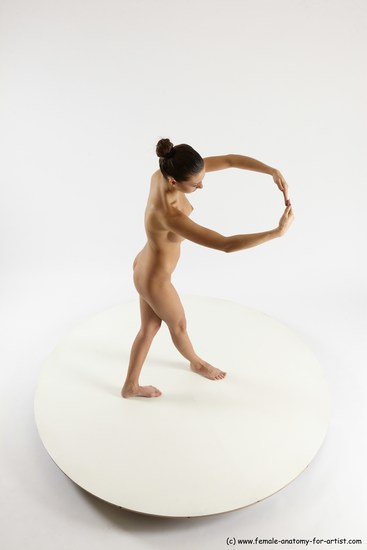 Nude Woman White Slim long brown Dancing Multi angle poses Pinup