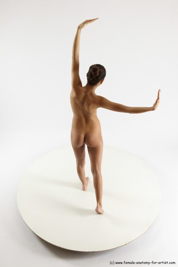 Nude Woman White Slim long brown Dancing Multi angle poses Pinup