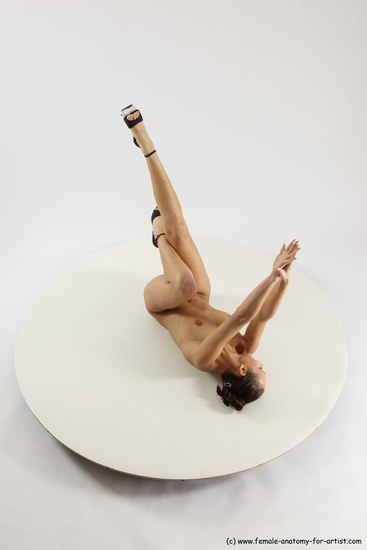 Nude Woman White Laying poses - ALL Slim Laying poses - on back long brown Multi angle poses Pinup