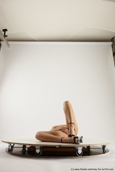 Nude Woman White Laying poses - ALL Slim Laying poses - on back long brown Multi angle poses Pinup