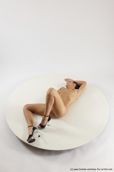 Nude Woman White Laying poses - ALL Slim Laying poses - on back long brown Multi angle poses Pinup