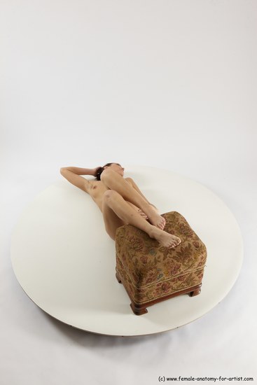 Nude Woman White Laying poses - ALL Slim Laying poses - on back long brown Multi angle poses Pinup