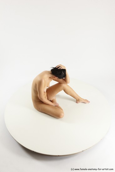 Nude Woman White Sitting poses - ALL Slim long brown Sitting poses - simple Multi angle poses Pinup