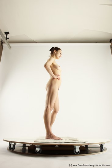 Nude Gymnastic poses Woman White Standing poses - ALL Slim long brown Multi angle poses Pinup