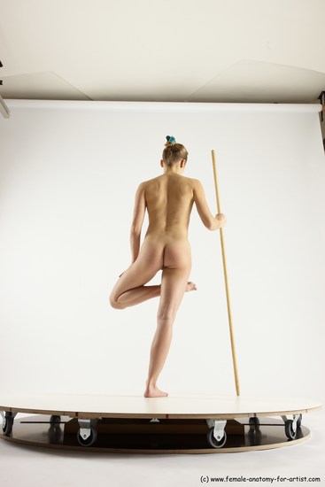 Nude Fighting with spear Woman White Standing poses - ALL Athletic long blond Standing poses - simple Multi angle poses Pinup