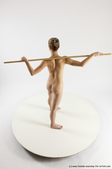 Nude Fighting with spear Woman White Standing poses - ALL Athletic long blond Standing poses - simple Multi angle poses Pinup