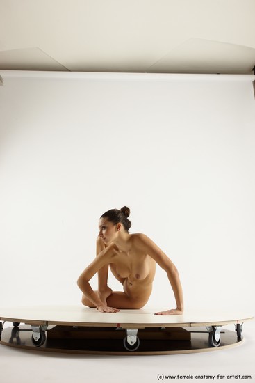 Nude Woman White Sitting poses - ALL Slim long brown Sitting poses - simple Multi angle poses Pinup