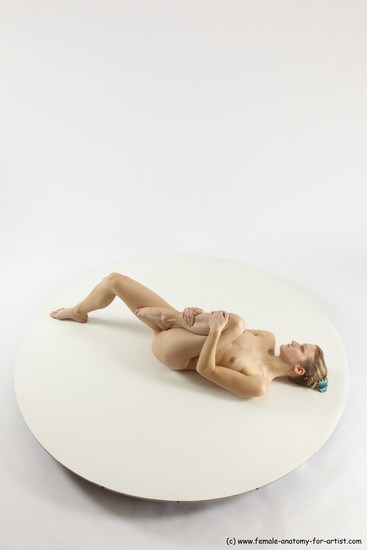 Nude Woman White Laying poses - ALL Athletic Laying poses - on back long blond Multi angle poses Pinup