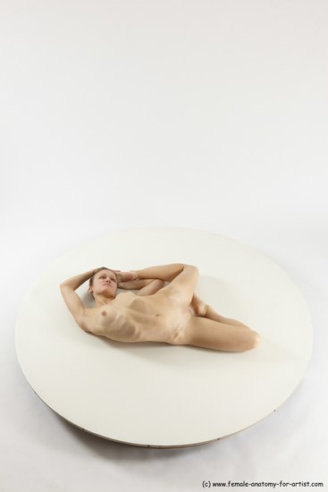 Nude Gymnastic poses Woman White Laying poses - ALL Athletic Laying poses - on back long blond Multi angle poses Pinup