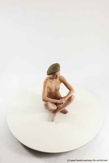 Nude Woman White Sitting poses - ALL Slim bald Sitting poses - simple Multi angle poses Pinup