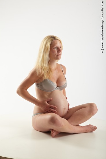 Underwear Woman White Sitting poses - ALL Pregnant long blond Sitting poses - simple Academic