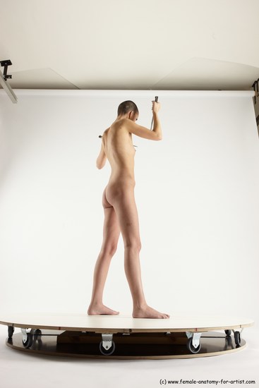 Nude Fighting with knife Woman White Standing poses - ALL Slim bald Standing poses - simple Multi angle poses Pinup