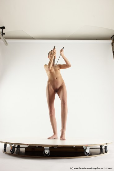 Nude Fighting with knife Woman White Standing poses - ALL Slim bald Standing poses - simple Multi angle poses Pinup