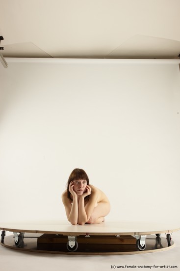 Nude Woman White Sitting poses - ALL Slim medium brown Sitting poses - on knees Multi angle poses Pinup