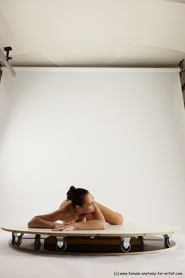 Nude Woman White Laying poses - ALL Slim Laying poses - on side long brown Multi angle poses Pinup