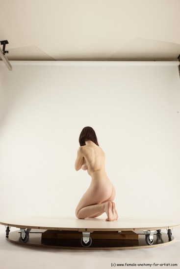 Nude Woman White Kneeling poses - ALL Slim Kneeling poses - on both knees medium brown Multi angle poses Pinup