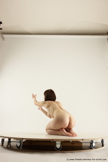 Nude Woman White Kneeling poses - ALL Slim Kneeling poses - on both knees medium brown Multi angle poses Pinup