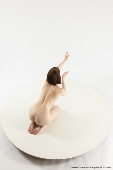 Nude Woman White Kneeling poses - ALL Slim Kneeling poses - on both knees medium brown Multi angle poses Pinup