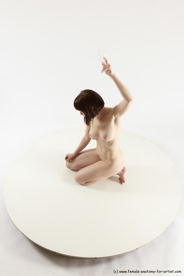 Nude Woman White Kneeling poses - ALL Slim Kneeling poses - on both knees medium brown Multi angle poses Pinup