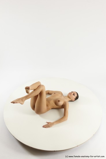 Nude Woman White Laying poses - ALL Slim Laying poses - on back long brown Multi angle poses Pinup