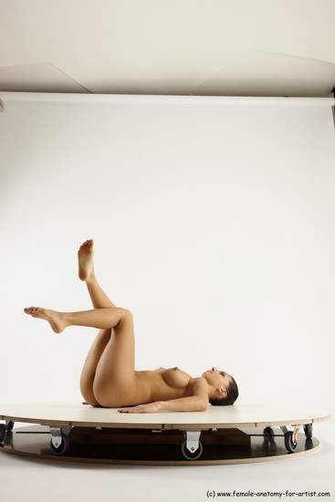 Nude Woman White Laying poses - ALL Slim Laying poses - on back long brown Multi angle poses Pinup