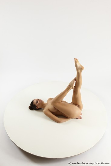 Nude Woman White Laying poses - ALL Slim Laying poses - on back long brown Multi angle poses Pinup