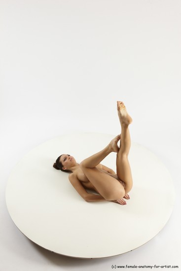 Nude Woman White Laying poses - ALL Slim Laying poses - on back long brown Multi angle poses Pinup