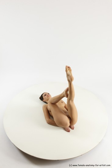 Nude Woman White Laying poses - ALL Slim Laying poses - on back long brown Multi angle poses Pinup