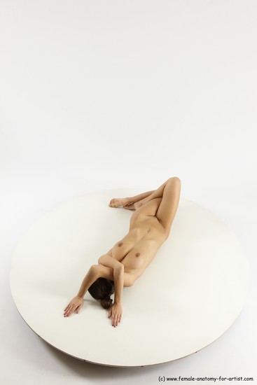 Nude Woman White Laying poses - ALL Slim Laying poses - on back long brown Multi angle poses Pinup