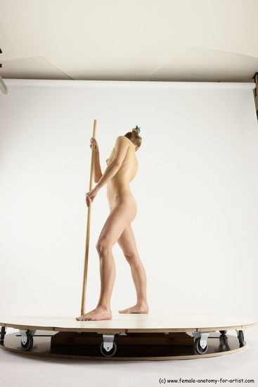 Nude Fighting with spear Woman White Standing poses - ALL Athletic long blond Standing poses - simple Multi angle poses Pinup