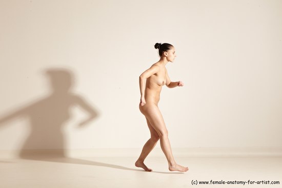 Nude Woman White Slim long brown Dancing Dynamic poses Pinup