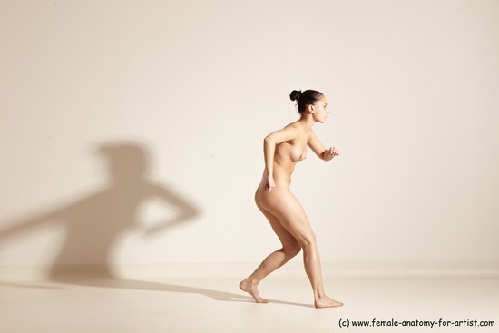 Nude Woman White Slim long brown Dancing Dynamic poses Pinup