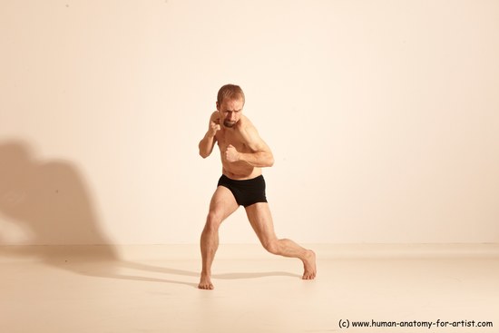 Underwear Martial art White Moving poses Slim short blond Dynamic poses