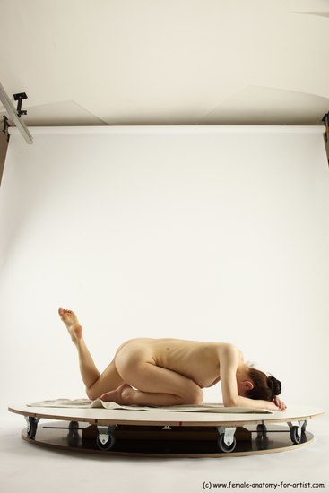Nude Woman White Kneeling poses - ALL Slim Kneeling poses - on one knee long brown Multi angle poses Pinup