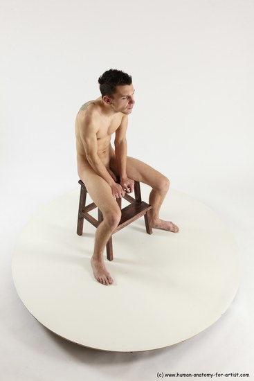 Nude White Sitting poses - ALL Athletic short brown Sitting poses - simple Multi angle poses