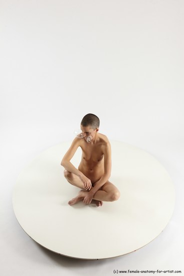 Nude Woman White Sitting poses - ALL Slim bald Sitting poses - simple Multi angle poses Pinup