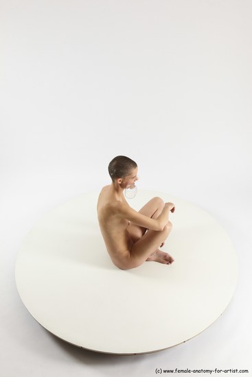 Nude Woman White Sitting poses - ALL Slim bald Sitting poses - simple Multi angle poses Pinup