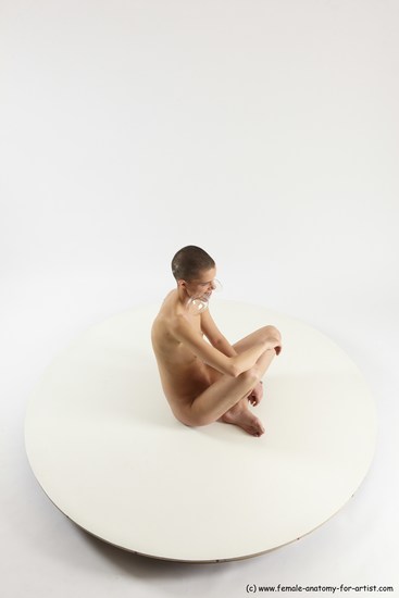 Nude Woman White Sitting poses - ALL Slim bald Sitting poses - simple Multi angle poses Pinup