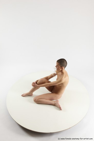 Nude Woman White Sitting poses - ALL Slim bald Sitting poses - simple Multi angle poses Pinup